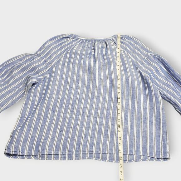 Talbots Petite Lantern Sleeve Linen Popover Top Blue Petal Stripe Sz XLP Coastal - Picture 12 of 12